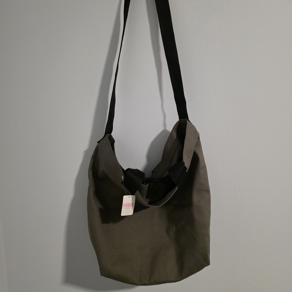 Victoria’s Secret PINK Canvas Tote Bag Olive Green Large Shopper New With Tags - Picture 8 of 10